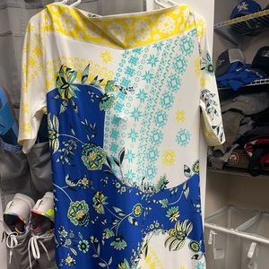 Wide neck elbow length sleeve knee dress